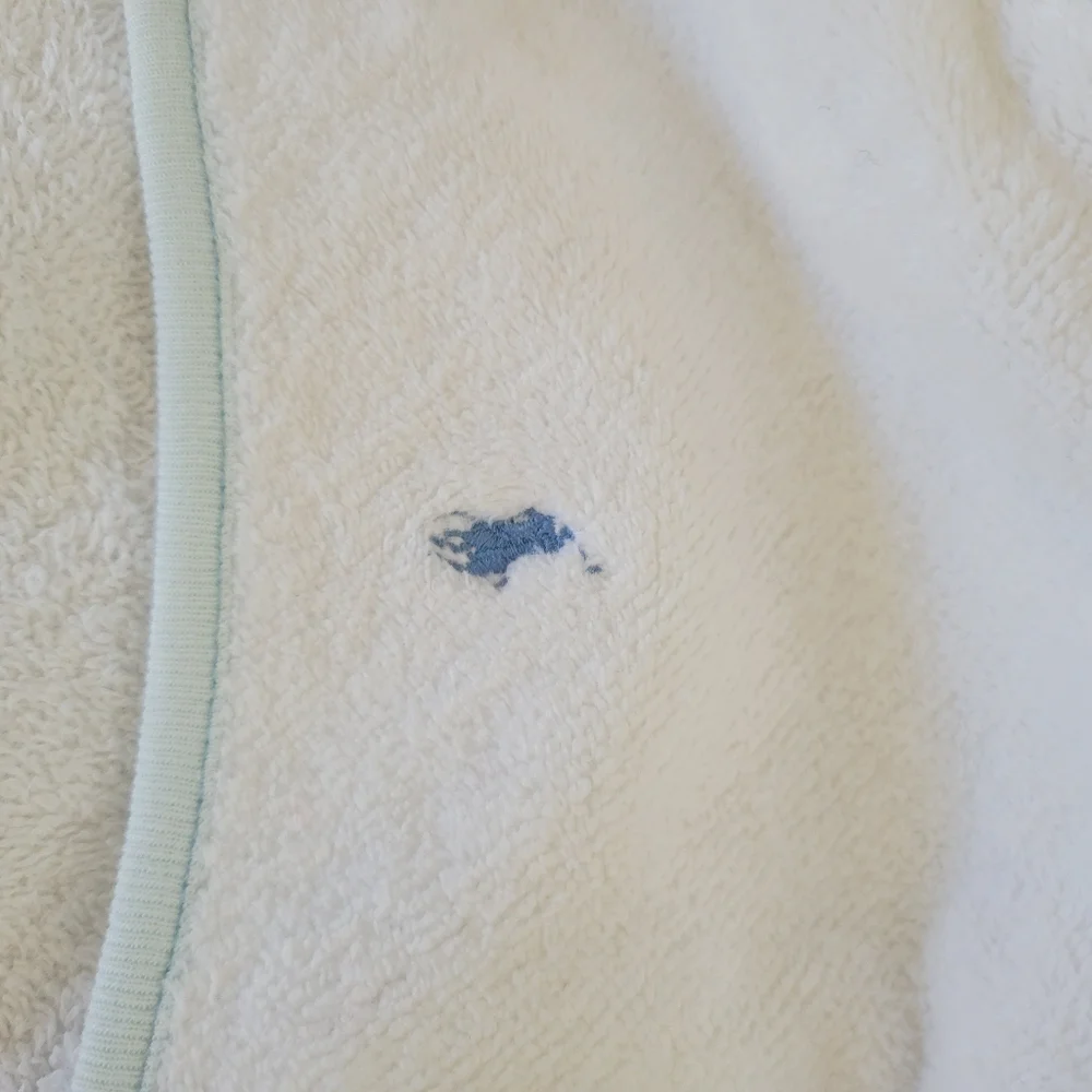 Ralph Lauren White Hooded Baby Towel with Blue Trim